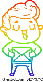 dibujo de una línea de gradiente de arco iris de un hombre de caricatura feliz