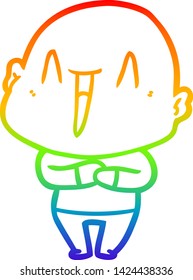 rainbow gradient line drawing of a happy cartoon bald man