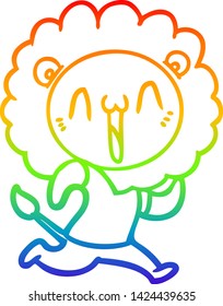 rainbow gradient line drawing of a happy cartoon lion