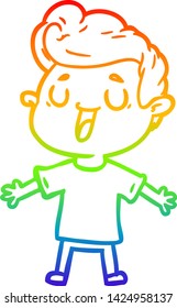 dibujo de una línea de gradiente de arco iris de un hombre de caricatura feliz