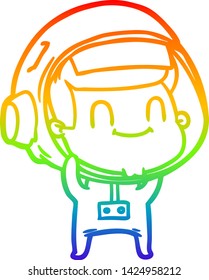 rainbow gradient line drawing of a happy cartoon astronaut man