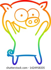 dibujo de una caricatura de cerdo feliz con gradiente de arco iris