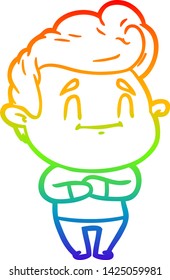 rainbow gradient line drawing of a happy cartoon man