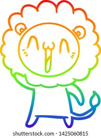rainbow gradient line drawing of a happy cartoon lion