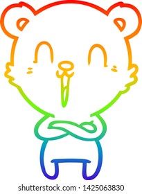 rainbow gradient line drawing of a happy cartoon bear