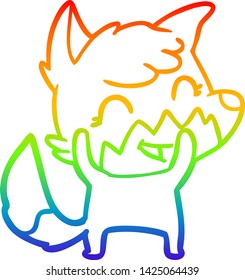 dibujo de línea de gradiente de arco iris de un zorro de caricatura feliz