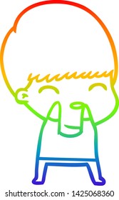 dibujo de una línea de gradiente de arco iris de un niño de caricatura feliz