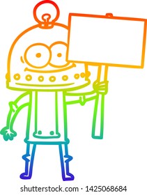 rainbow gradient line drawing of a happy carton robot with light bulb