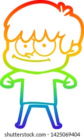 dibujo de una línea de gradiente de arco iris de un hombre de caricatura feliz