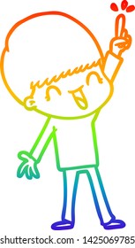 dibujo de una línea de gradiente de arco iris de un niño de caricatura feliz