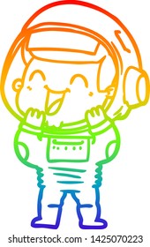 rainbow gradient line drawing of a happy cartoon astronaut
