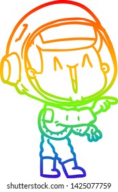 rainbow gradient line drawing of a happy cartoon astronaut pointing