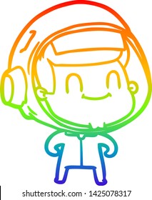 rainbow gradient line drawing of a happy cartoon astronaut man