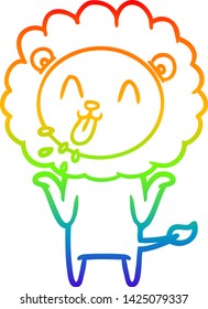 dibujo de una línea de gradiente de arco iris de un feliz león de caricatura