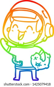 Regenbogengradientenzeichnung eines glücklichen Cartoon-Astronauten