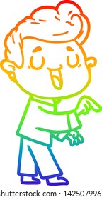 dibujo de una línea de gradiente de arco iris de un hombre de caricatura feliz