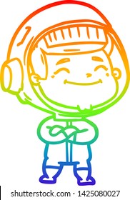 rainbow gradient line drawing of a happy cartoon astronaut
