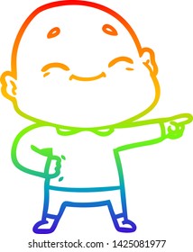 rainbow gradient line drawing of a happy cartoon bald man