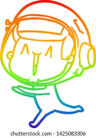 rainbow gradient line drawing of a happy cartoon astronaut running