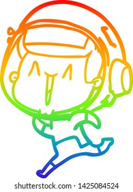 rainbow gradient line drawing of a happy cartoon astronaut