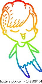 rainbow gradient line drawing of a happy cartoon girl
