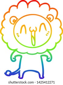 dibujo de una línea de gradiente de arco iris de un feliz león de caricatura