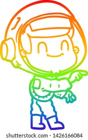 rainbow gradient line drawing of a happy cartoon astronaut man