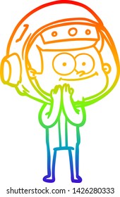 rainbow gradient line drawing of a happy astronaut cartoon