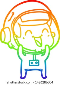 rainbow gradient line drawing of a happy cartoon astronaut