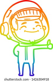 rainbow gradient line drawing of a happy cartoon astronaut