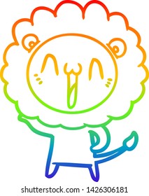 rainbow gradient line drawing of a happy cartoon lion