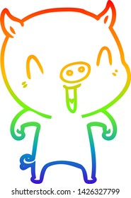 rainbow gradient line drawing of a happy cartoon pig