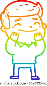 rainbow gradient line drawing of a happy cartoon man