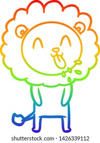 dibujo de una línea de gradiente de arco iris de un feliz león de caricatura
