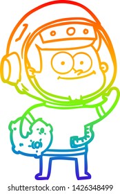 rainbow gradient line drawing of a happy astronaut cartoon