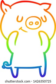 Regenbogengradientenzeichnung eines glücklichen Kartoonschweins