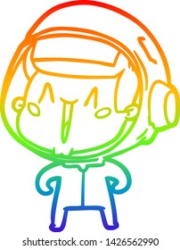 rainbow gradient line drawing of a happy cartoon astronaut