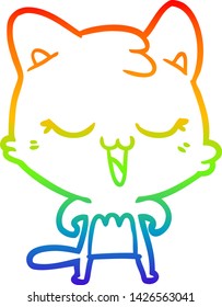 rainbow gradient line drawing of a happy cartoon cat