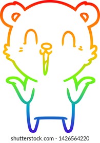 desenho de linha de gradiente do arco-íris de um feliz urso polar de desenhos animados sem preocupações