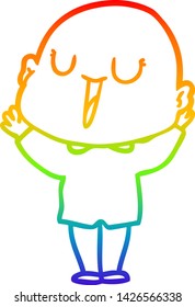 rainbow gradient line drawing of a happy cartoon bald man