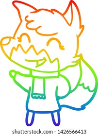 rainbow gradient line drawing of a happy cartoon fox