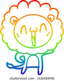 dibujo de una línea de gradiente de arco iris de un feliz león de caricatura