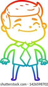 dibujo de una línea de gradiente de arco iris de un feliz empresario de caricaturas