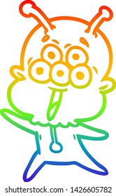 rainbow gradient line drawing of a happy cartoon alien