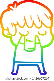 rainbow gradient line drawing of a happy cartoon boy