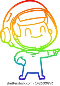 rainbow gradient line drawing of a happy cartoon astronaut man