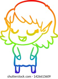 Regenbogen-Farbverlauf-Zeichnung eines glücklichen Cartoon-Elf-Mädchen
