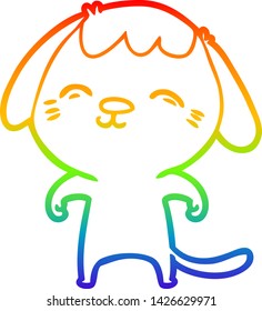 dibujo de una línea de gradiente de arco iris de un perro de caricatura feliz