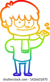 desenho de linha de gradiente do arco-íris de um homem de desenhos animados feliz