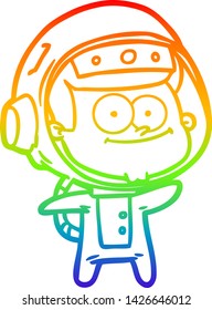 rainbow gradient line drawing of a happy astronaut cartoon